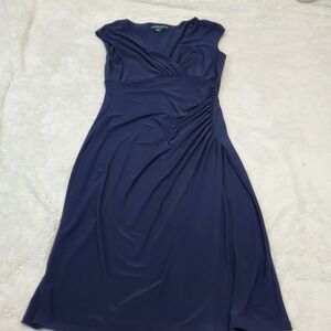 Lauren Ralph Lauren Navy Blue Faux Wrap Dress 4 Classic Office Capsule Old Money